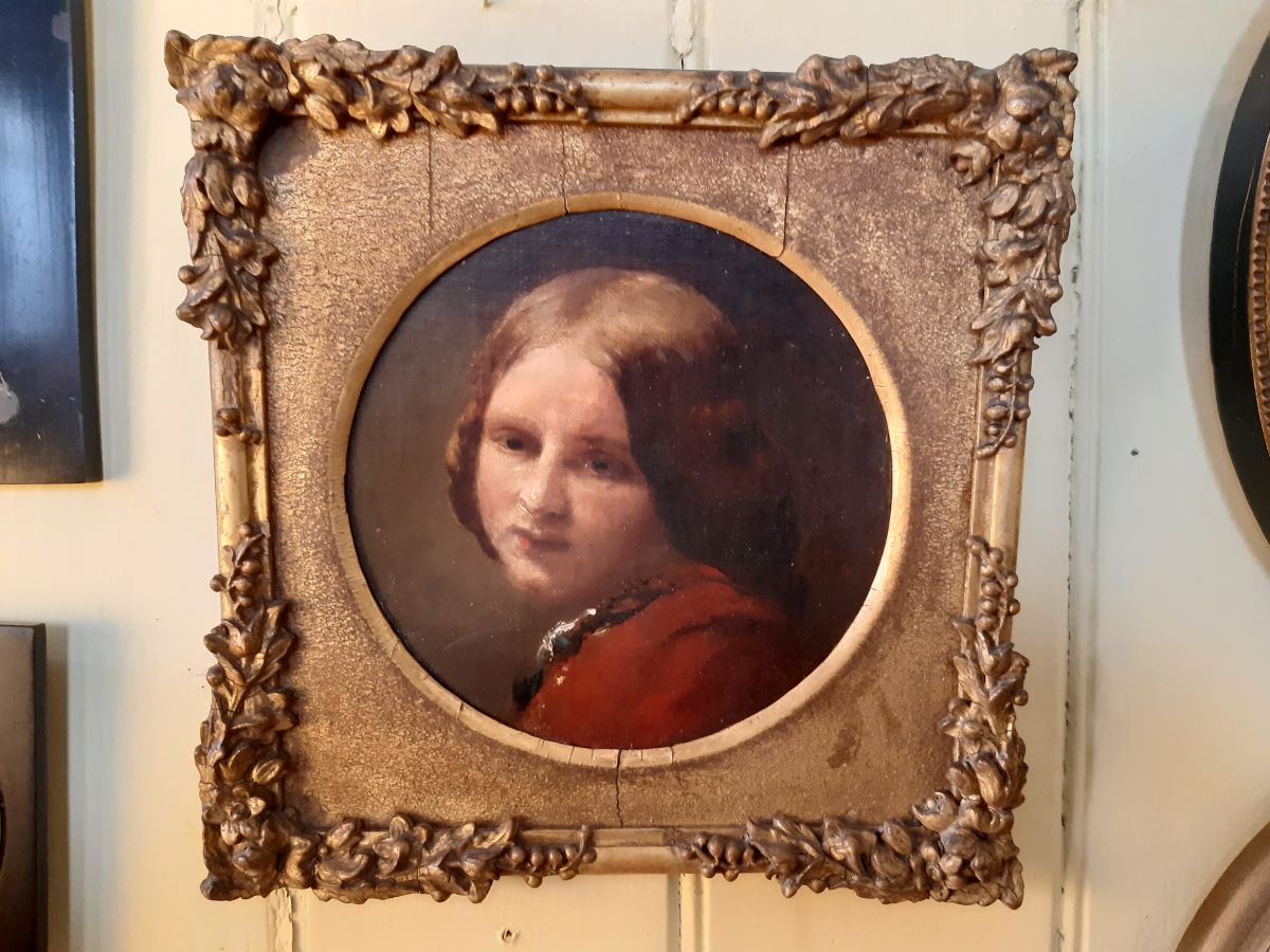 19th Century Oil On Canvas Board, Portrait Of A Girl